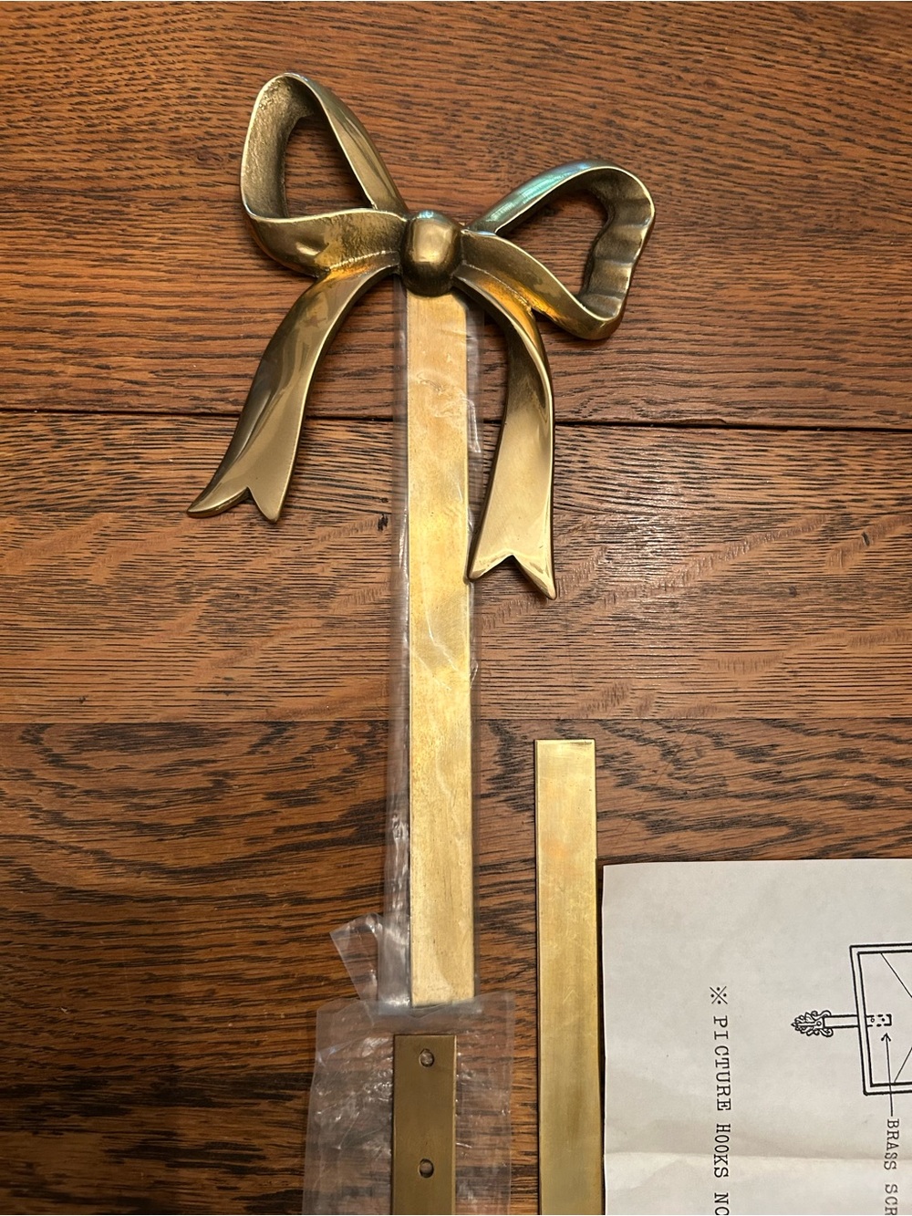 Brass Bow Picture Hangar (for 1 or 2) -Gold look Decorative Home Accent, 3pc set